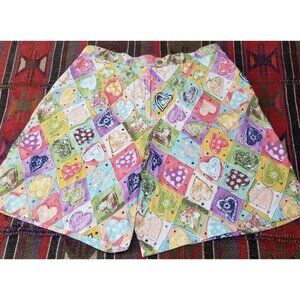 Marcia Women's Size 8 Casual Shorts Cotton Pleated Front Heart Print Multicolor